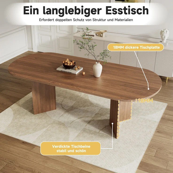Esstisch 160/200x90 cm ausziehbar – MDF in Walnuss mit abgerundeten Ecken – Bild 7