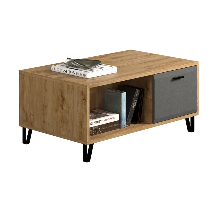 Couchtisch Blanshe in Eiche mit Filz grau 110 cm