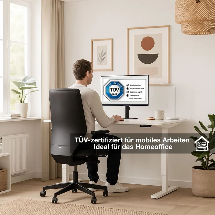 ASSMANN Elektrisch höhenverstellbarer Schreibtisch Y-Line 140x70cm Eiche Polar Signalweiß Metall Holz Melaminoberfläche – Bild 2