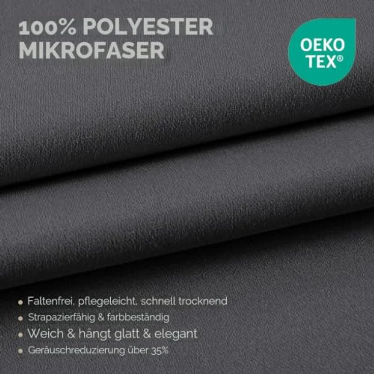 Joydeco Vorhänge, 160 cm Länge, für Zimmer, verdunkelnde graue Vorhänge, Verdunkelungsvorhänge, 160 cm Länge, für Schlafzimmer, Wohnzimmer, graue Kurze Ösen, Fenstervorhänge – Bild 2