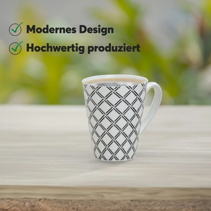 matches21 HOME & HOBBY Tasse Kaffeetassen 4er Set Retro Muster geflochten gestreift, 4-tlg, Keramik, Tee Kaffee-Becher, modern, schwarz weiss, 250 ml – Bild 3