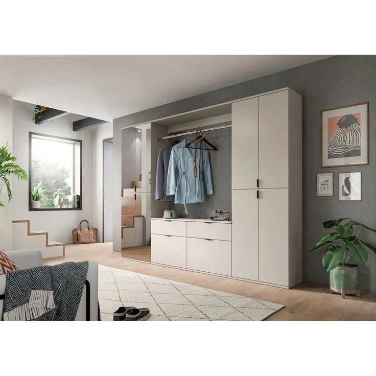 Home affaire Garderobenschrank TRONDHEIM, Höhe 193 cm, 4 Türen, 9 Fächer, 7 Einlegeböden (inkl. ausziehbarer Kleiderstange, in verschiedenen Farben erhältlich) Schrank, Hochschramk, Mehrzweckschrank, Universalschrank, Flur, Diele – Bild 2