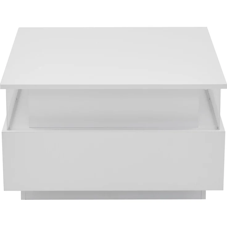 Couchtisch, mit LED-Beleuchtung, 2 Schubladen & transparentem Display, 70x70x41 cm, Weiß – Bild 5