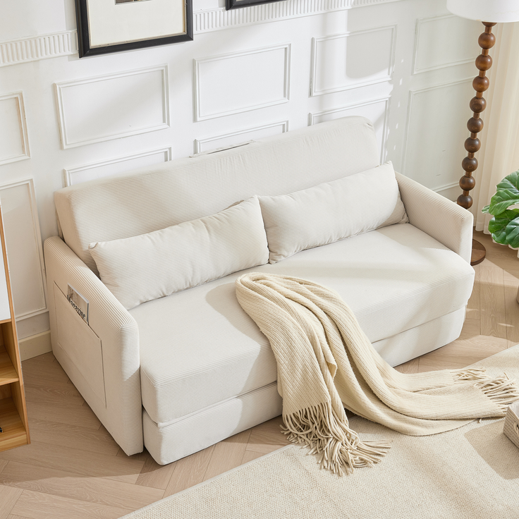ZUBALIYA Schlafsofa 92x82 cm, mit Stauraum, mit Samtbezug, mit Cordbezug, mit breiten Armlehnen, mit Schaumstoffpolsterung, Beige – Bild 16
