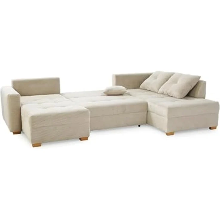 JOB 'Abby' Wohnlandschaft, Cord greige, 313 x 200 x 92 cm – Bild 5