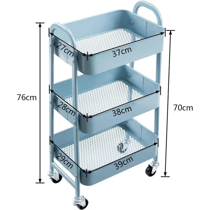 Rollwagen Küchenwagen - 3-Etagen Metall Utility Cart mit Rädern - Grau Blau – Bild 5