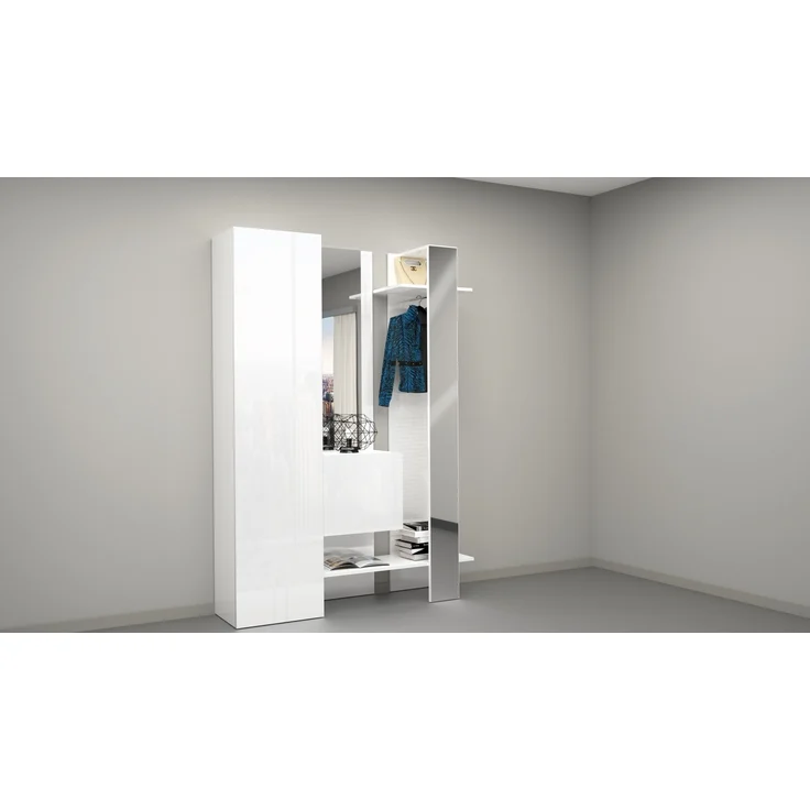 Kompaktgarderobe >Anzio< in Weiß Hochglanz - 140x191x35cm (BxHxT) – Bild 4