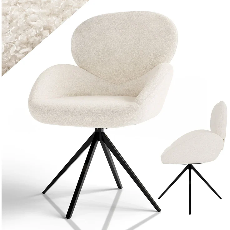 Juskys Drehstuhl Albano - Bouclé - 360° drehbar & gepolstert, pflegeleichter Bezug, verstellbare Metallfüße, modern für Esszimmer & Küche - Creme – Bild 1