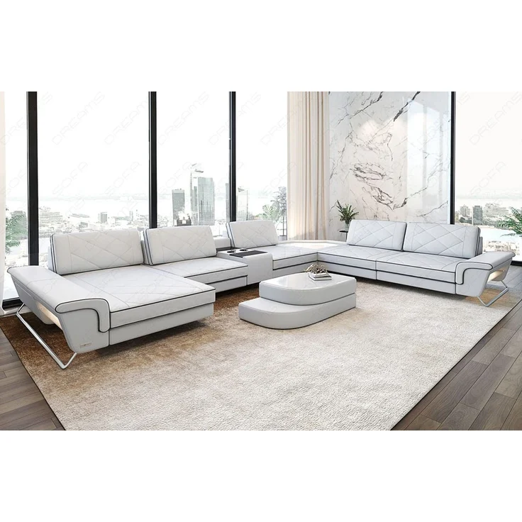 XXL Wohnlandschaft Ferrara – Leder Luxus - Kunstleder - weiß-schwarz - Links – Bild 2