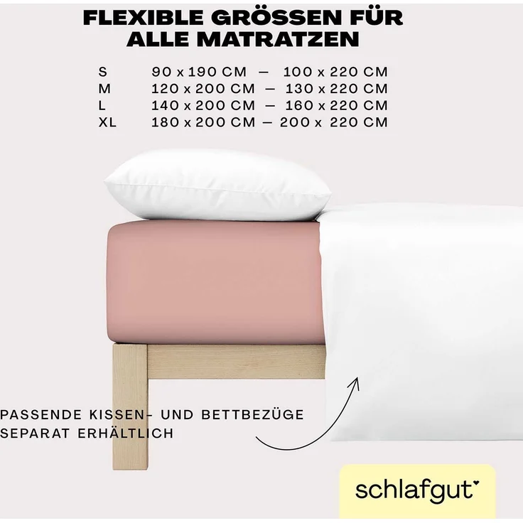 Schlafgut Spannbettlaken EASY JERSEY ELASTHAN Bettlaken, 170 g/m², 95% Baumwolle, 5% Elasthan, Jersey, Gummizug: rundum, (1 Stück), Spannbettlaken bis 30 cm Höhe, bügelfrei, pflegeleicht, perfekter Sitz – Bild 4