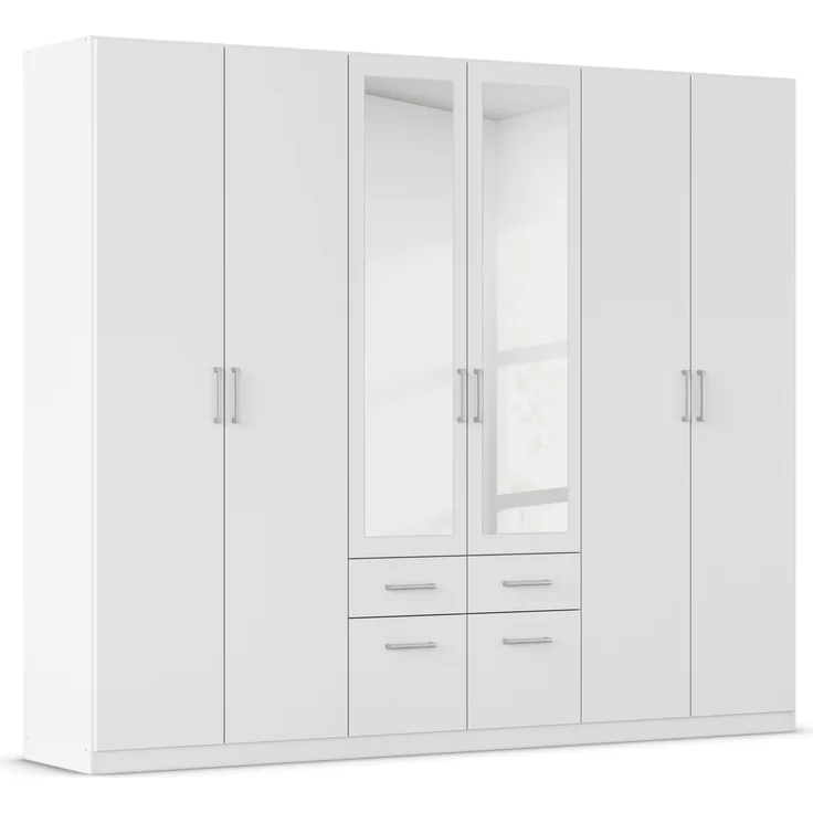 rauch Kleiderschrank, Drehtürenschrank BINGEN, 6-türig, 2 Spiegeltüren teilaufgelegt, 4 Schubkästen, Alpinweiß, 271 x 229 x 54 cm – Bild 3