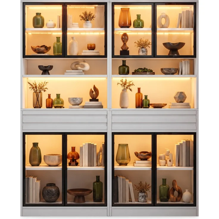 Vitrinen-Set aus MDF, 2 Stück je B 80 x T 35 x H 200 cm, weiß, mit Glastüren und LED-Beleuchtung – Bild 5
