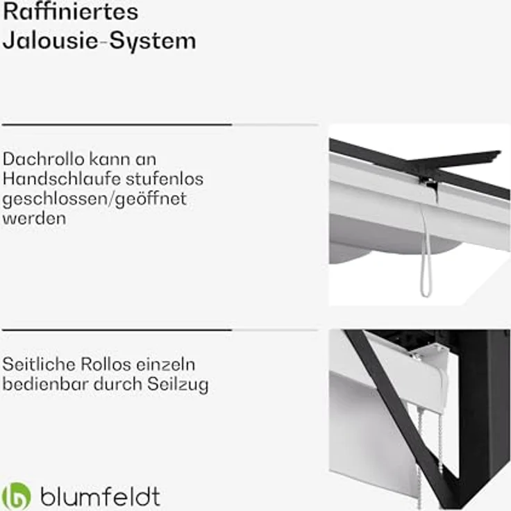 blumfeldt Pavillon Pantheon Robust Pergola 3x4 m, wetterbeständig mit Stahlrahmen und Polyesterdach, inklusive seitlichen Rollläden – Bild 4