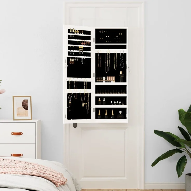 Schmuckschrank, Spiegelschrank mit Spiegel Wandmontage Weiß 37,5x10x106 cm – Bild 3