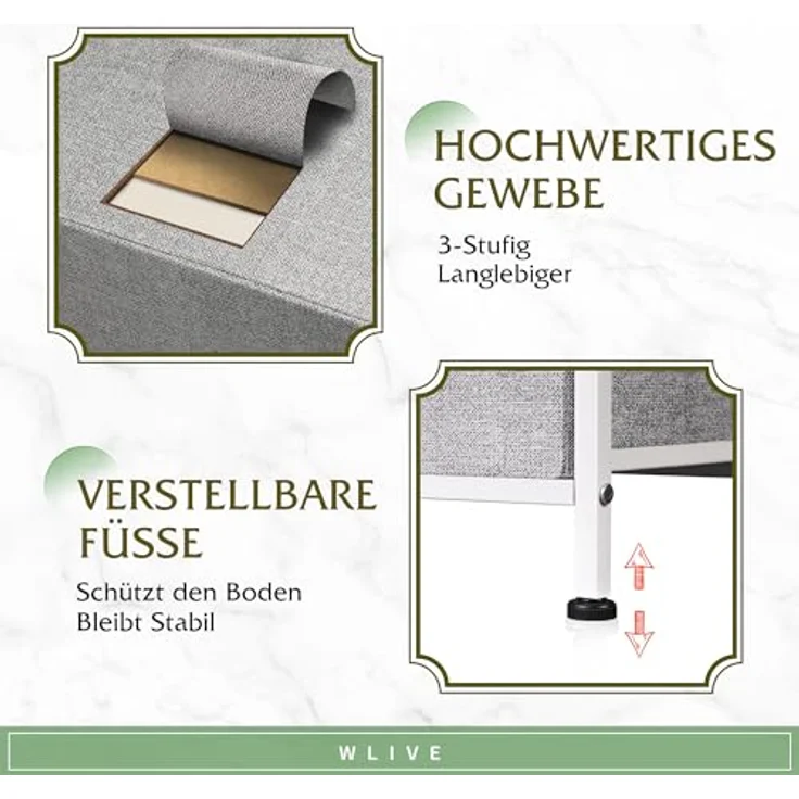 WLIVE Kommode mit 5 Schubladen aus Stoff, Kommodenschrank für Schlafzimmer, Kommode Wohnzimmer, mit Stabiler Stahlrahmen und Holzplatte, Hellgrau – Bild 7