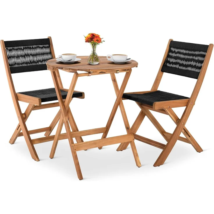 Raburg Balkonset Sitzgruppe Garten Holz wetterfest, Bistrotisch & 2 Stühle, Lanzarote, (Set), klappbares Bistroset, runder Tisch mit 60 cm Durchmesser – Bild 1