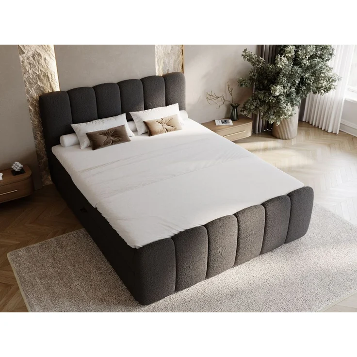 GRAINGOLD Cloud Boxspringbett 160x200, Bett mit Bettkasten, Bouclé-Stoff, mit Kopfteil, Schwarz – Bild 4
