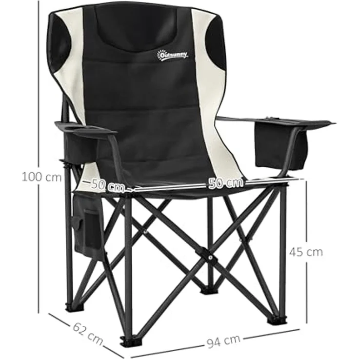Outsunny Campingstuhl mit Armlehnen Getränkehalter Kopfstütze Kühltasche (2er Set Faltstuhl, 2 St), bis 120kg belast, gepolstert, für Garten, Camping – Bild 3