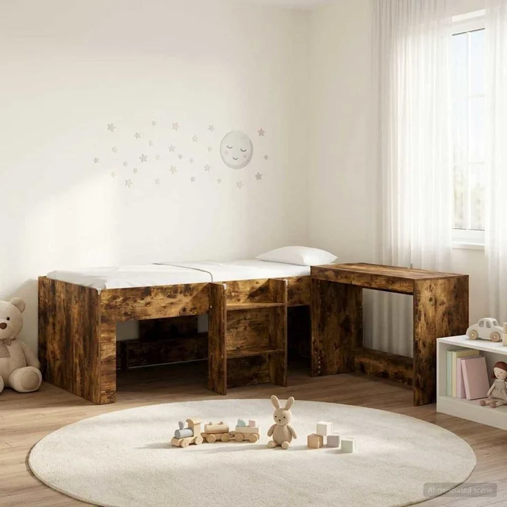 vidaXL Hochbett mit Schreibtisch für Kinder 2 stk. Räuchereiche 3423474 – Bild 1
