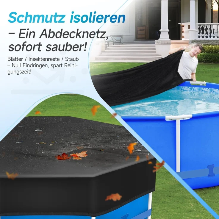 Sekey Poolabdeckung Rund 305 cm – Passend für Runde Stahlrahmenbecken | Verstellbare Schnallen & Klettverschlüssen | Wind- & Staubdicht | Reißfestes Hochdichtes Abdeckplane | Schwarz – Bild 6