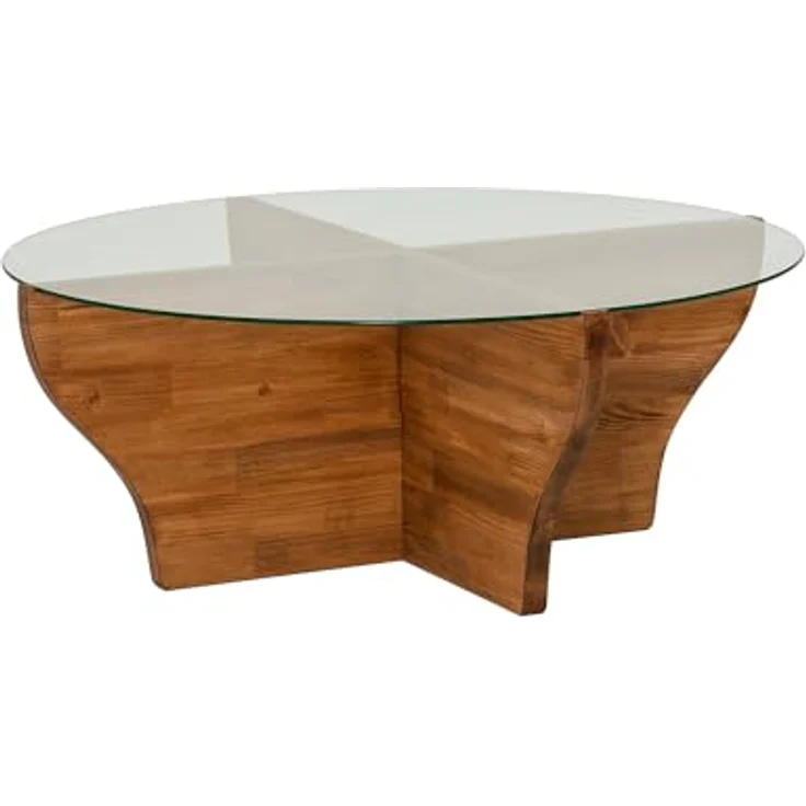 Modern Coffee Table, Chestnut Color, 92 x 36 x 92 cm | 100% Tempered Glass Top, 100% Pine Solid Wood Frame | Stylish & Functional for Living Spaces – Bild 8