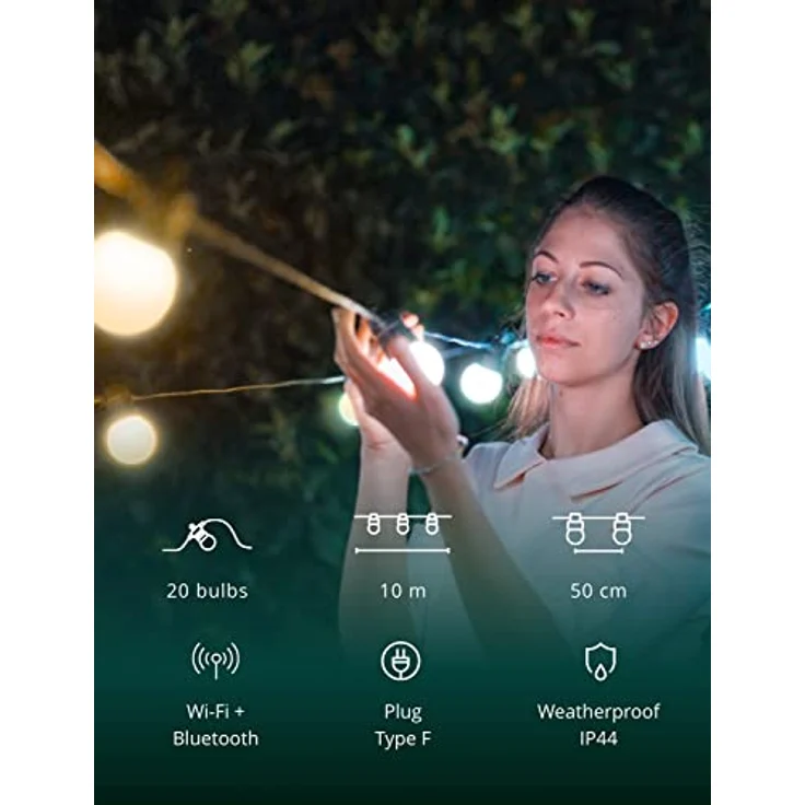 Twinkly Festoon 20 LED Weiß, Lichterkette mit 20 LED-Lampen, Außen- und Innenbeleuchtung von Warmweiß bis Kaltweiß, Kompatibel mit Alexa, Google Home, IP44, App-Steuerung, Schwarzes Kabel, 10m – Bild 8