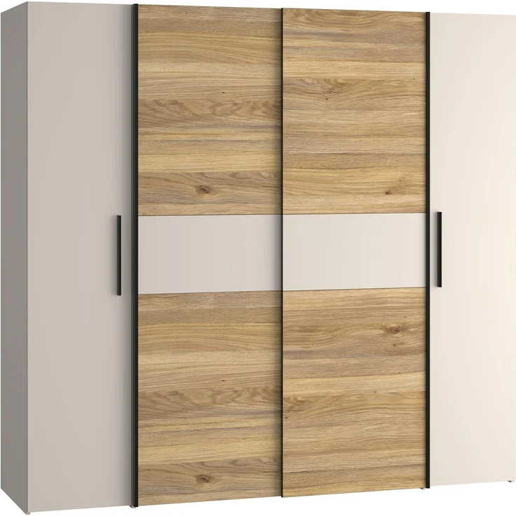 Forte KALIXTUS Kleiderschrank 200, moderner Dreh-/Schwebetürenschrank, 4-türig, geräumig, Holzwerkstoff, Eiche Holzdekor/Kaschmir Beige, 200,1 cm breit x 190,5 cm hoch x 61,2 cm tief