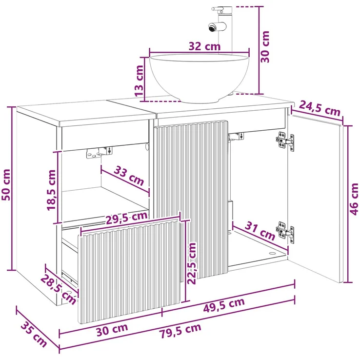 vidaXL Badezimmerschrank-Set 2 stk. Schwarz 79,5 x 35 x 80 cm 3404025 – Bild 10