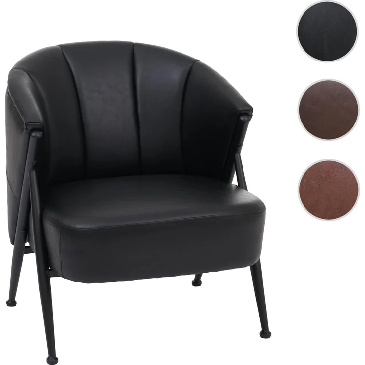 Sessel HWC-P30, Polster-/Cocktail-/Clubsessel Lounge Chair Vintage Retro Industrial Metall Kunstleder ~ schwarz – Bild 10