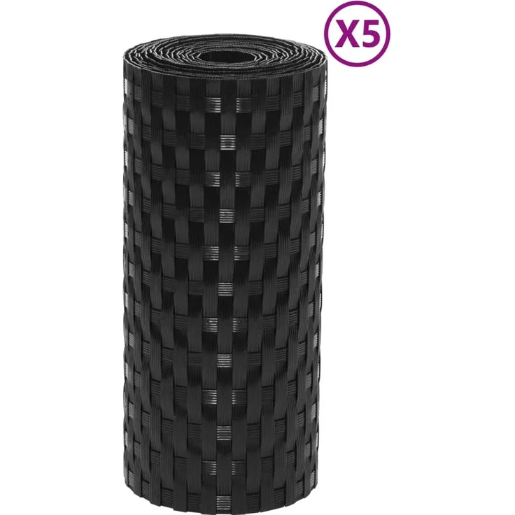 vidaXL Balkon-Sichtschutze 5 Stk. Schwarz 255x19 cm Poly Rattan 156318 – Bild 2