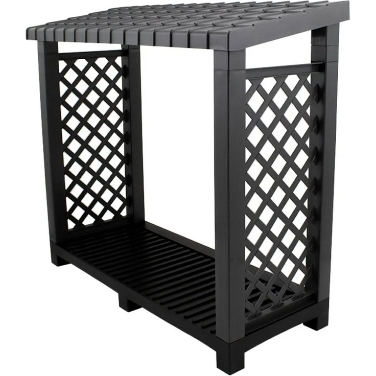 KHW Kaminholzregal aus stabilem und wetterfestem Kunststoff, BxTxH:114x47x102 cm, schützt Kaminholz vor Feuchtigkeit – Bild 1