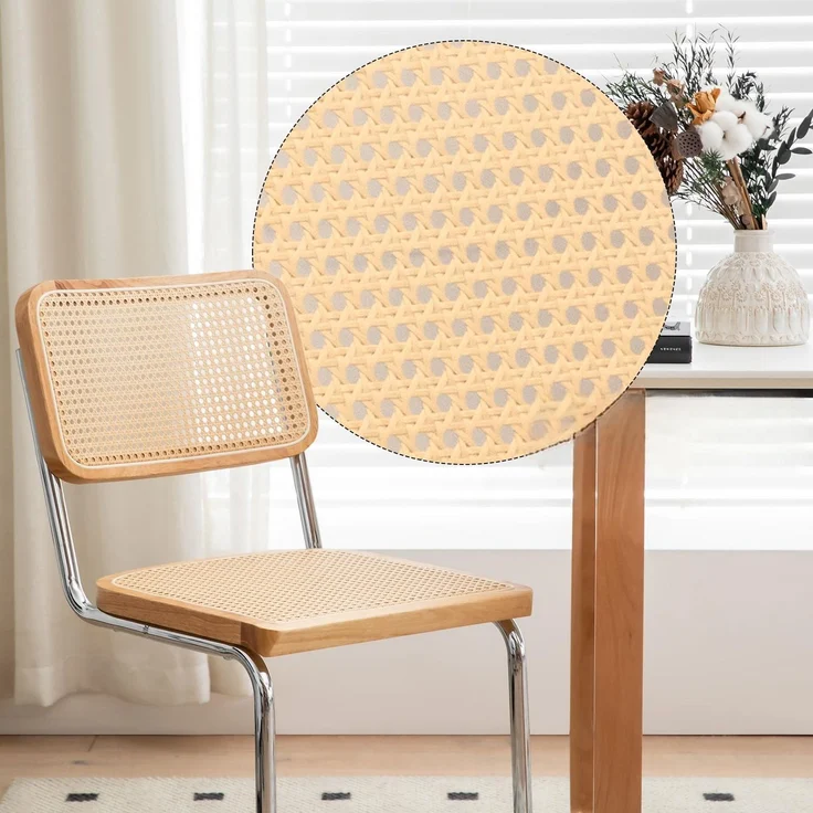 LVHOM 2er Set Freischwinger, Esszimmerstuhl mit Wiener Geflecht, Bauhaus Küchenstuhl aus Natur-Rattan, 25mm Chromgestell, stapelbarer Wohnzimmerstuhl, Natur – Bild 4