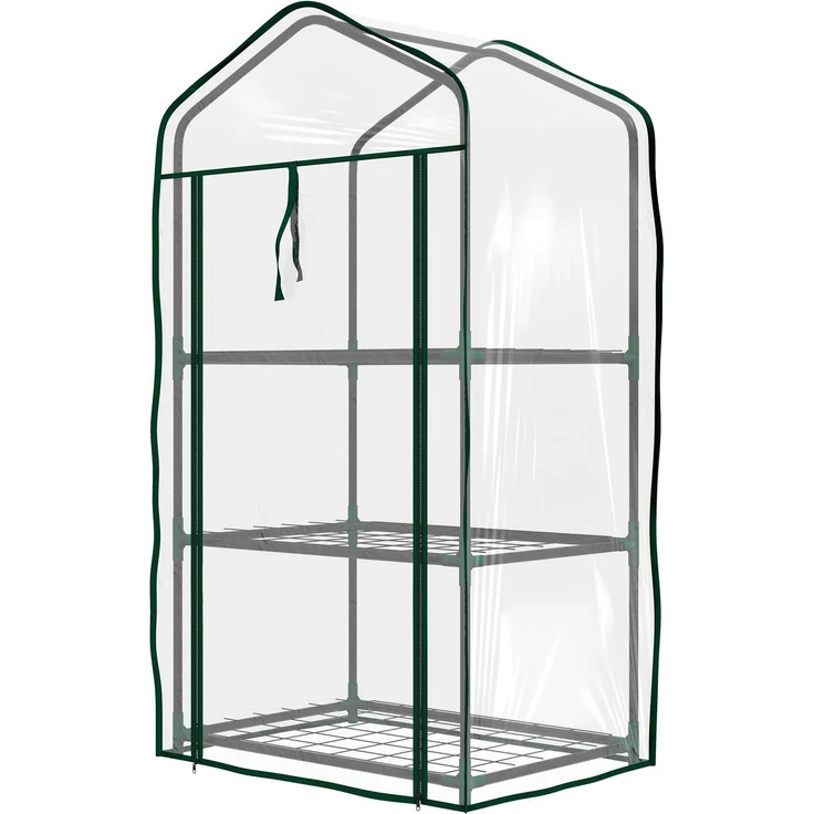 MELAYR, Gartengewächshaus mit 3 Regalen, 1 Tür mit Reißverschluss für den Pflanzenanbau, 59 x 39 x 127 cm, Transparent – Bild 2
