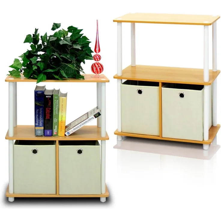 Furinno Go Green 3-Stufe 2-Bins Mehrzweck-Lagerregal, 2er-Set, Buche/Weiß