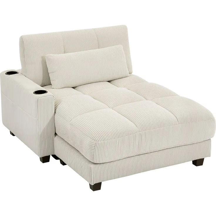 Sofa-Bett mit Kissen, Schaumstoff, zum Bett umwandelbar, Becherhalter, Cremeweiß--Cremeweiß--147x114x86cm--YOUDENOVA