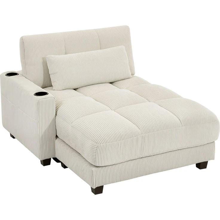 Sofa-Bett mit Kissen, Schaumstoff, zum Bett umwandelbar, Becherhalter, Cremeweiß--Cremeweiß--147x114x86cm--YOUDENOVA – Bild 1