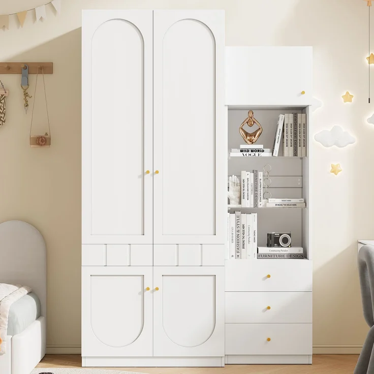 Kleiderschrank-Set, 2-türiger Kleiderschrank + Vitrine, Schlafzimmermöbel-Set, Schlafzimmer-Aufbewahrungsmöbel, Lack-Kleiderschrank + Aufbewahrungsschrank, Weißes Möbel-Set,80×50×200 cm,50×40×180 cm--Weiß--62.51x54x17.3cm--YOUDENOVA – Bild 2