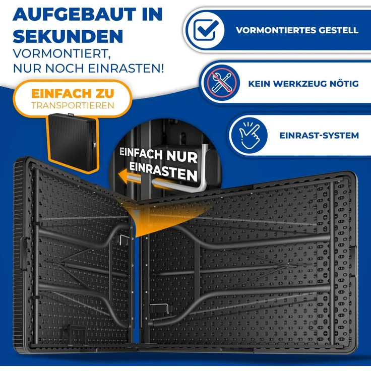 KESSER® Buffettisch Tisch klappbar Kunststoff 183x76 cm Rattan Optik Campingtisch Partytisch Klapptisch Gartentisch für Garten Terrasse und Balkon zusammenklappbar 6 Personen ink. Tragegriff Schwarz – Bild 4