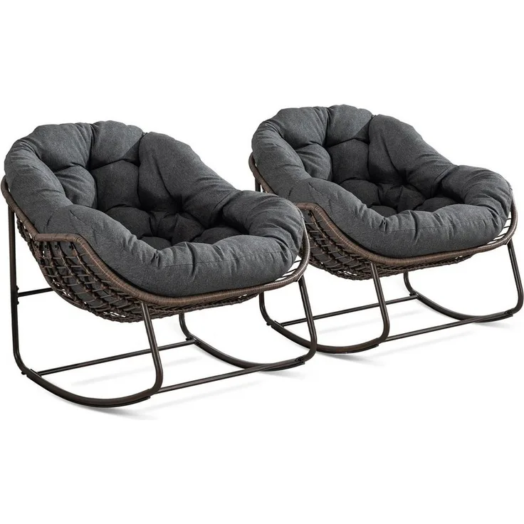 LVHOM Schaukelstuhl mit gepolstertem Kissen, Rattanstuhl mit Stahlrahmen, Lounge Sessel (Großformat B110.5cm x T94.5cm x H80cm,Dicke Kissen,160kg Tragfähigkeit, MEHRE FARBEN MEHRE OPTIONEN! Schaukelsessel umhüllendem Sitzgefühl & hoher Armlehne, 2 St),...