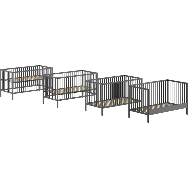 Babybett >Dino< in Buche Anthrazit, Massivholz - 144x84,4x75,5cm (BxHxT) – Bild 3