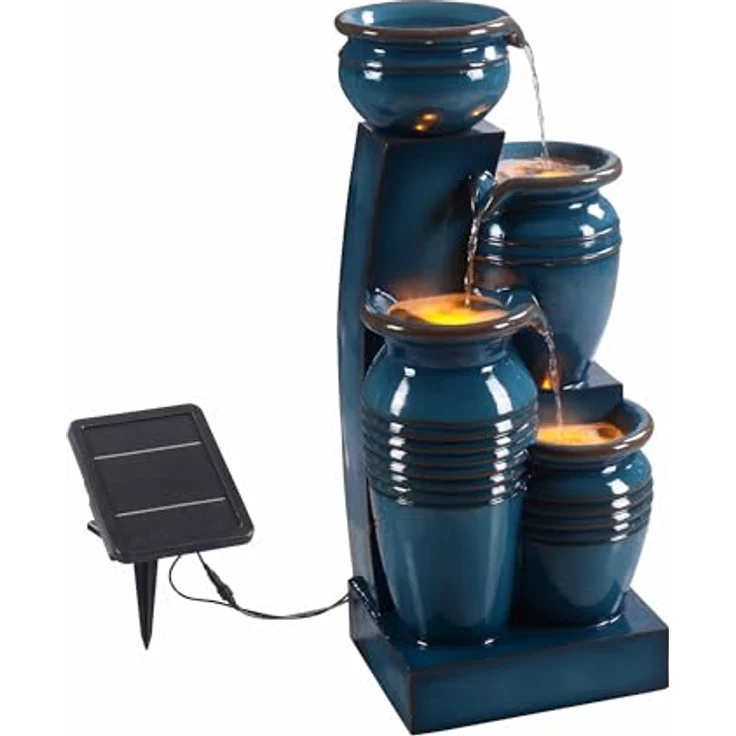 Teamson Home Gartenbrunnen Solarbrunnen in Schalenform Polyresin blau H73 cm – Bild 2