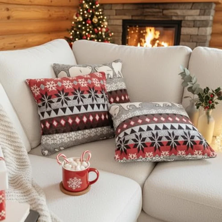 NYVI Dekokissen Dekokissen Kissenbezug CozyBear 40x40 cm für Weihnachten, Super flauschige Flanell Zierkissen Hüllen mit Reißverschluss – Bild 4