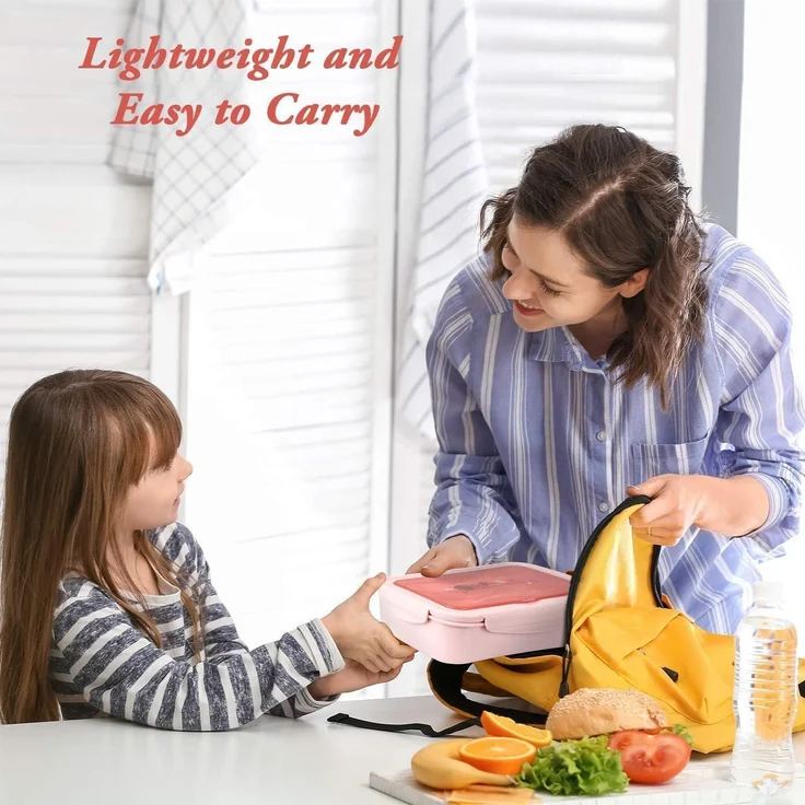Lunchbox Bento 3 Fächer Besteck auslaufsicher Pink – Bild 7