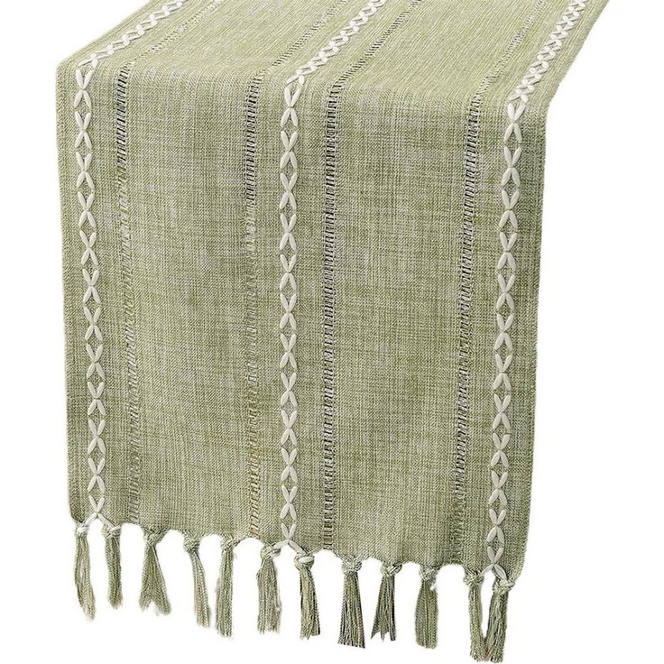 Blusmart Tischläufer Klassische Tischfahne im nordischen Stil (Tischdecke mit Quasten im Boho-Landhausstil 1-tlg, Handgefertigte Quasten, waschbar), Geeignet als Tischdekoration – Bild 1