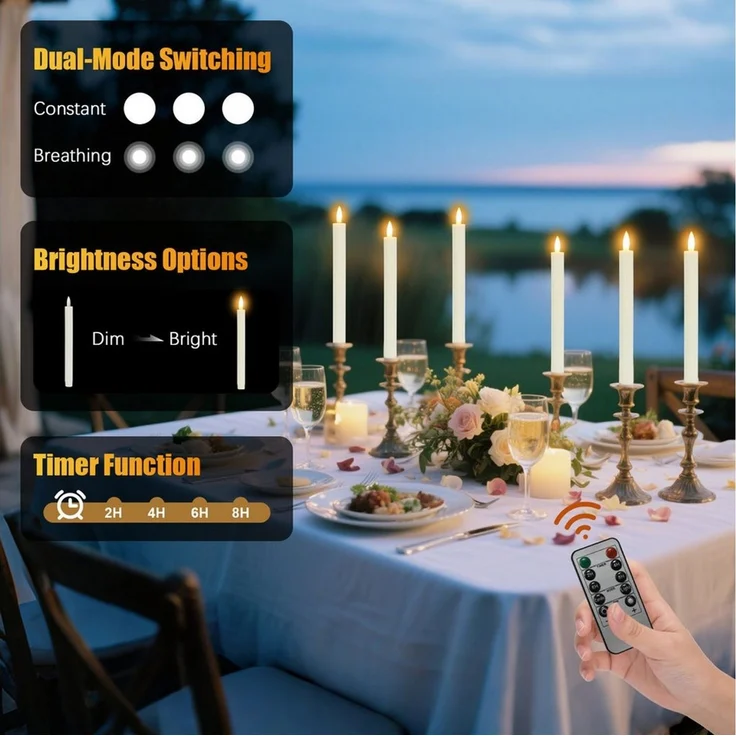OZAVO LED-Kerze 6/12 pcs LED Stabkerzen mit Fernbedienung und 2/4/6/8-Stunden Timer, für Hochzeiten, Partys,Festivals – Bild 3