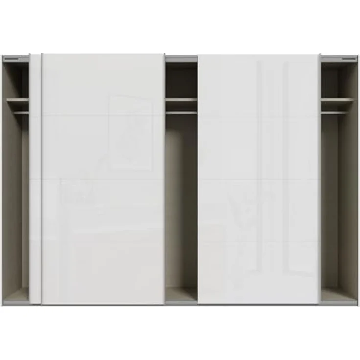 Forte SOPHISTISPACE Kleiderschrank 300, moderner Schwebetürenschrank, 3-türig, Einlegeböden, Kleiderstangen, Holzwerkstoff, Weiß/Weiß Glanz, 299,8 cm breit x 210,5 cm hoch x 62,9 cm tief – Bild 5