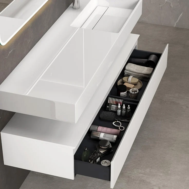 doporro Waschbeckenunterschrank Badmöbel Set Holzstruktur Schubladen Unterschrank Soft-Close MDF UP – Bild 6