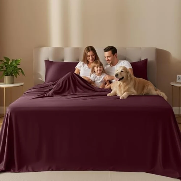 Utopia Bedding California-King-Bettwäsche-Set, 4-teilig, gebürstete Mikrofaser, schrumpft und lichtbeständig, pflegeleicht (Kingsize, Burgunderrot) – Bild 3