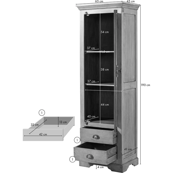 Vitrine Mango 65x45x190 beige geölt TOULOUSE #02 – Bild 8