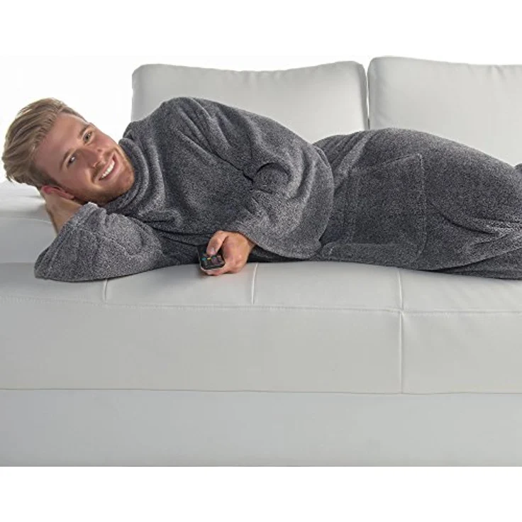 Wohndecke Calgary Kuscheldecke mit Ärmeln Sofa warm 150x180cm meliert schwarz, CelinaTex, allergikergeeignet,bügelfrei,flauschig,kuschelweich,mollig warm – Bild 4